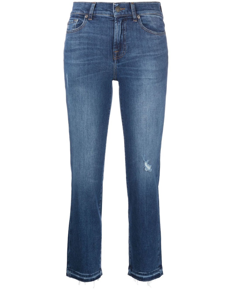 7 for all mankind Damen Cropped-Jeans im Distressed-Look