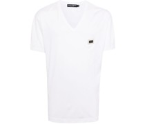 logo-patch V-neck cotton T-shirt