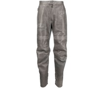 debossed-logo leather trousers