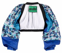 Offene Cropped-Jacke mit Blumen-Print