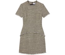 frayed-hem tweed mini dress