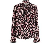 Schluppenbluse mit Lippen-Print