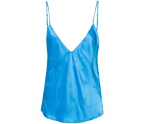star-embroidered satin tank top