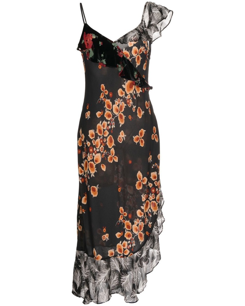 RIXO Damen Gerüschtes Kleid mit Blumenmuster