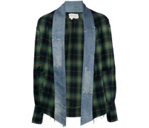 check-pattern open-front shirt jacket