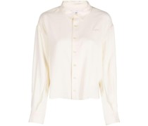 slogan-embroidered button-up shirt