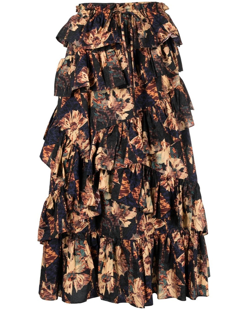 Ulla Johnson Damen Gestufter Rock mit abstraktem Print