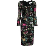 Gerafftes Midikleid mit Blumen-Print
