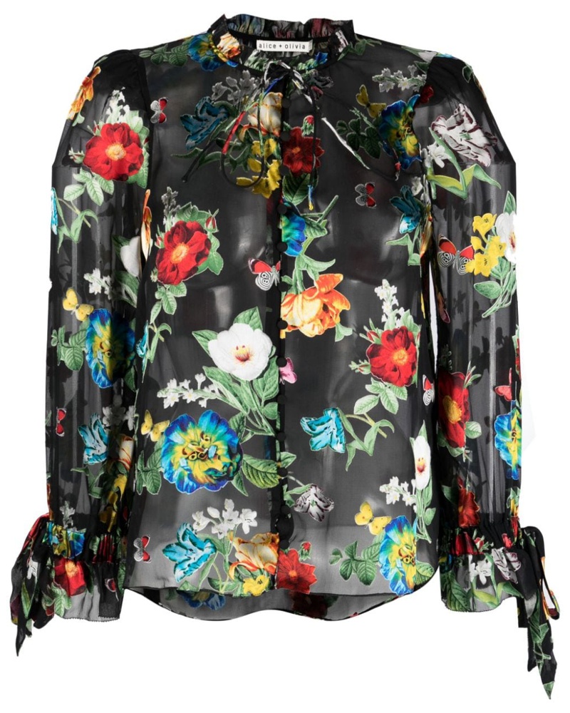 Alice + Olivia Damen Florales Hemd mit Sheer-Effekt