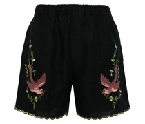 embroidered-design linen shorts