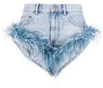 Jeans-Shorts mit Federn
