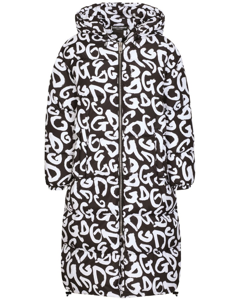 Dolce & Gabbana Damen Kapuzenmantel mit Logo-Print