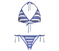 striped logo-print bikini