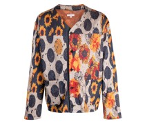 Intarsien-Cardigan mit Blumenmuster