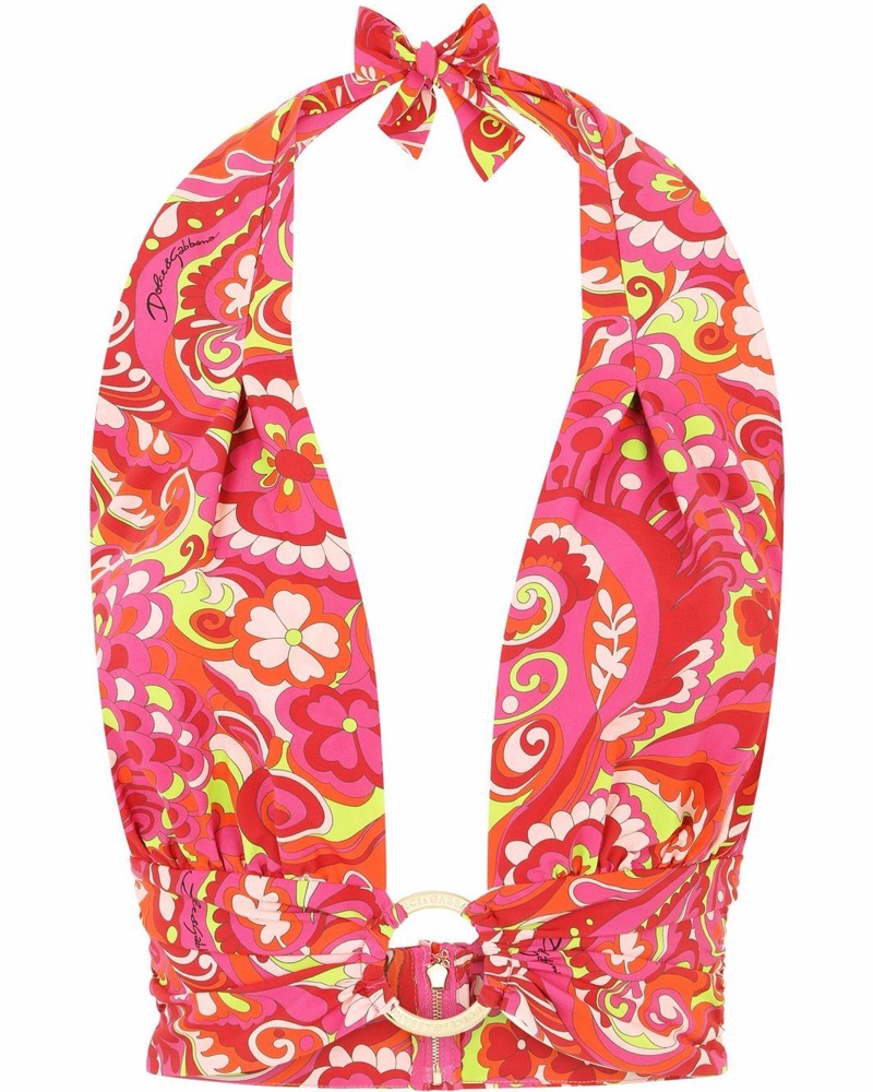 Dolce & Gabbana Damen Florales Cropped-Top mit Neckholder