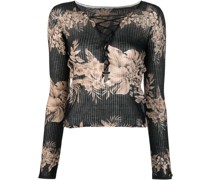 Geripptes Top mit Blumen-Print