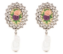 pearl-embellished clip-on drop earrings