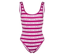 logo-print striped swimsuit