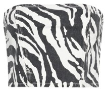 zebra-print denim cropped top