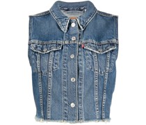 Cropped-Jeansweste mit Knopfleiste