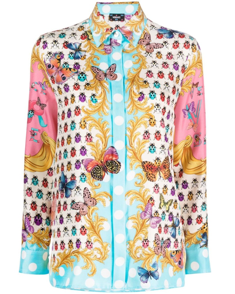 Versace Damen Seidenhemd mit Schmetterling-Print