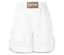 Leinenshorts mit Logo-Patch