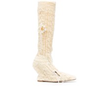100mm cable-knit wedge-heel boots