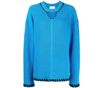 Gerippter Pullover mit V-Ausschnitt
