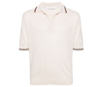 V-neck linen-blend polo shirt