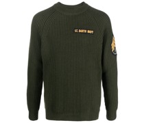 Gerippter Pullover mit Logo-Applikation