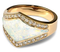 14kt Gelbgoldring mit Opal-Inlay und Diamanten