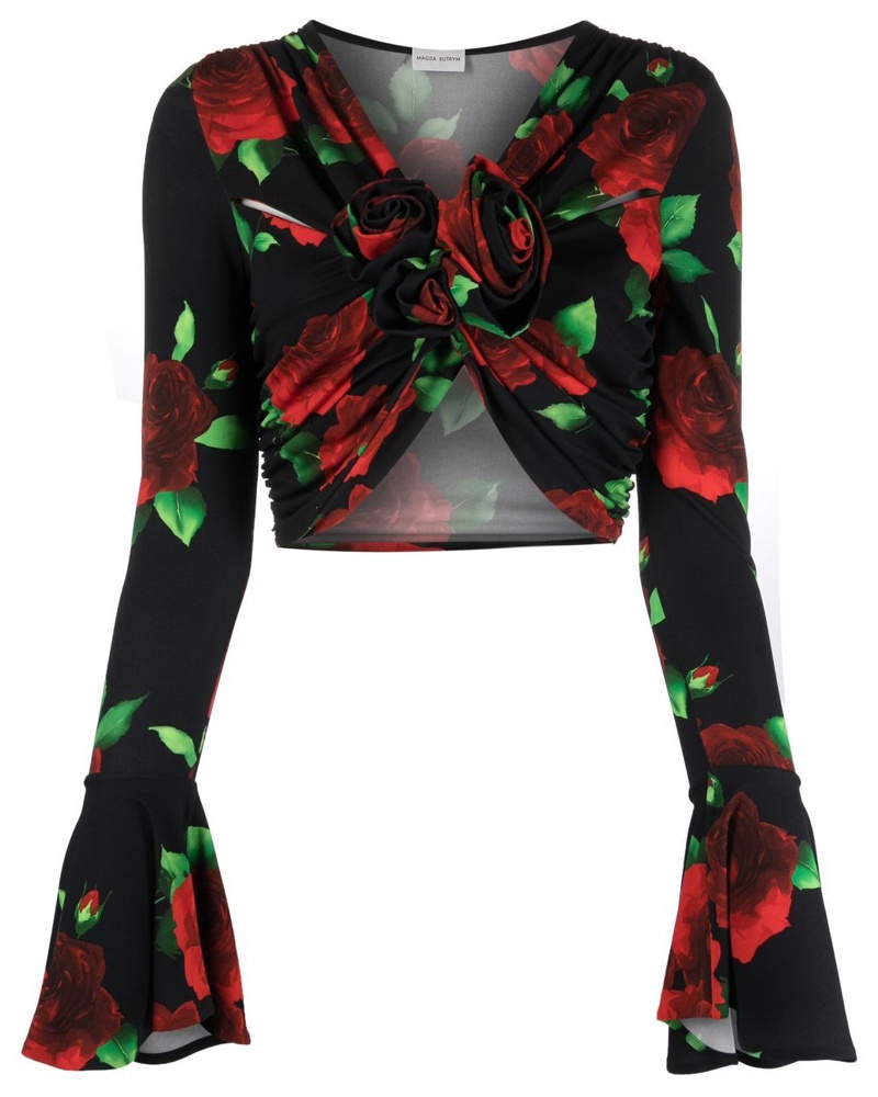 Magda Butrym Damen Cropped-Bluse mit Rosen-Print