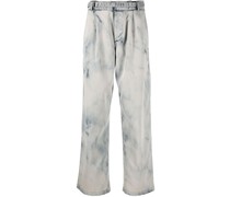 belted-waist tie-dye print jeans