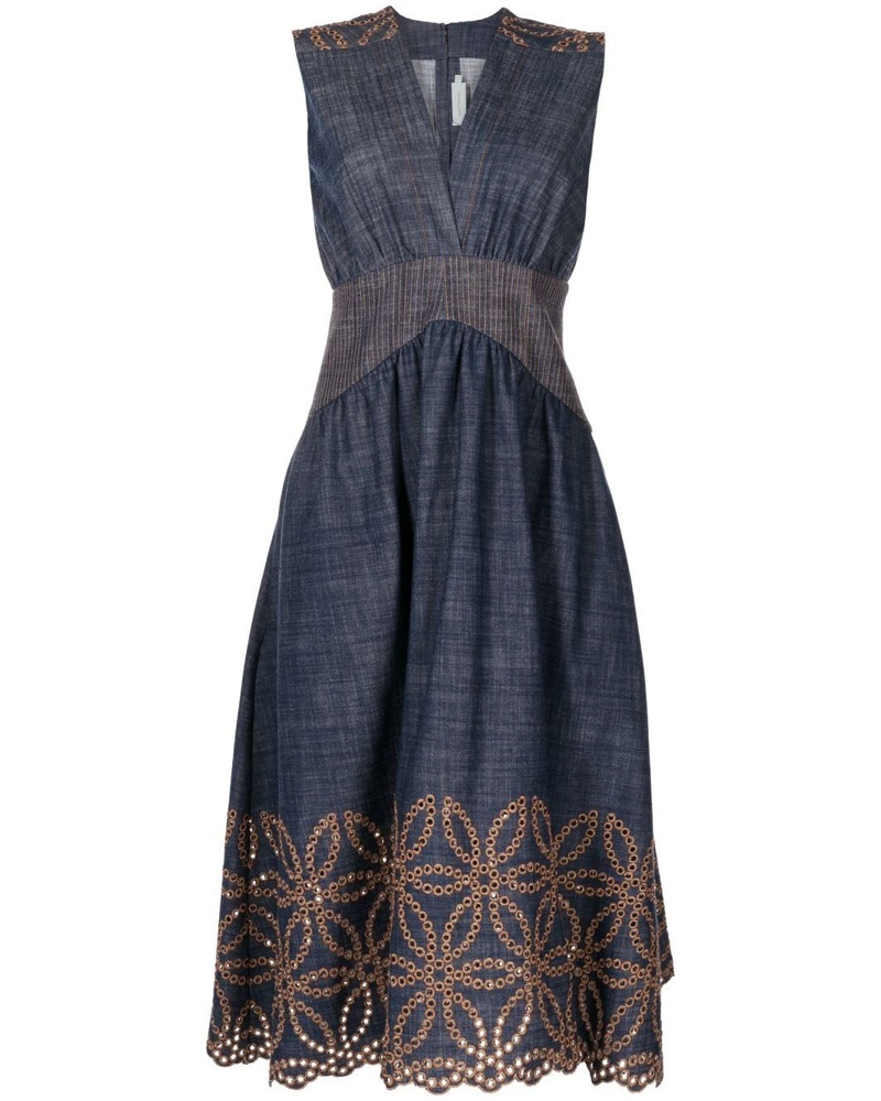 Silvia Tcherassi Damen Besticktes Midikleid