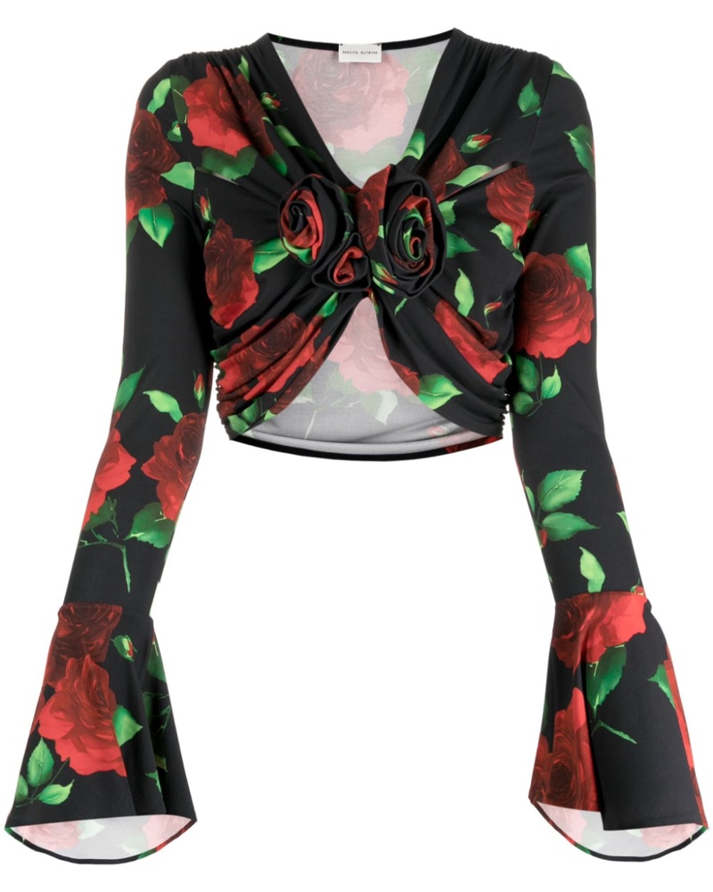 Magda Butrym Damen Cropped-Bluse mit Blumen-Print