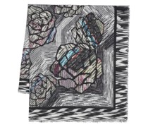 floral fringed striped scarf