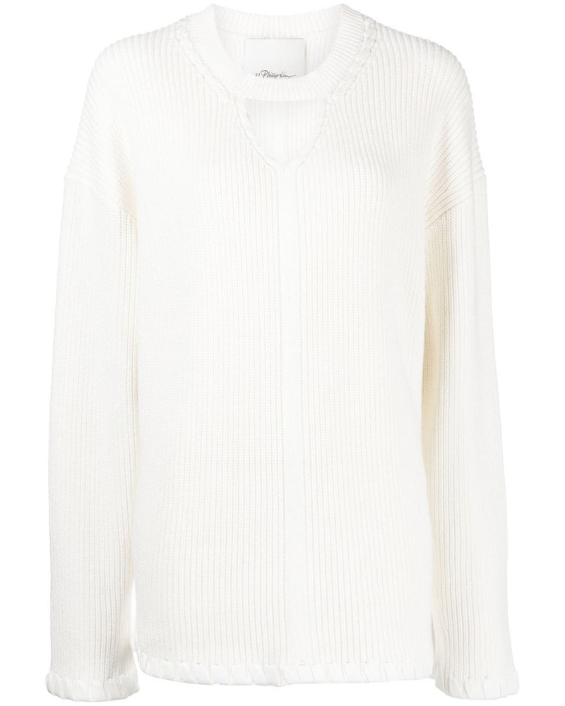 3.1 phillip lim Damen Gerippter Pullover mit V-Ausschnitt