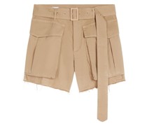Cropped leather cargo shorts