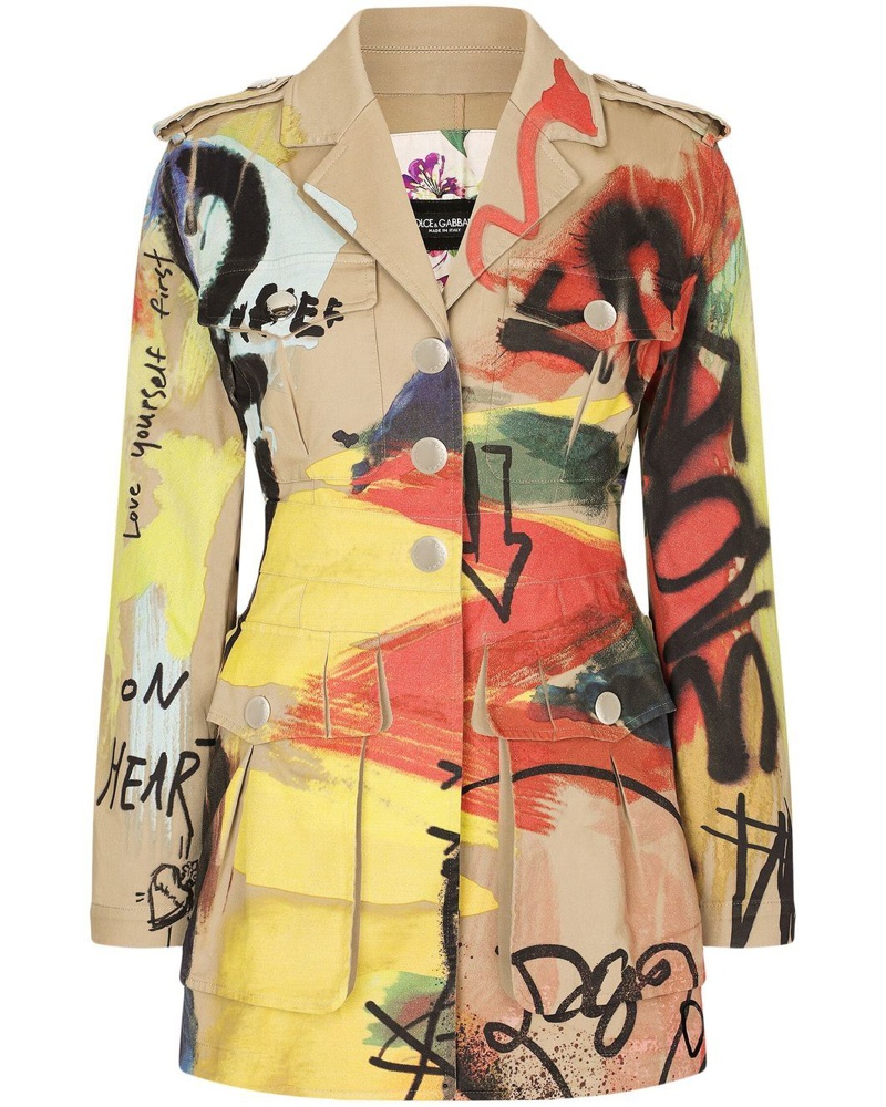Dolce & Gabbana Damen Trenchcoat mit Graffiti-Print