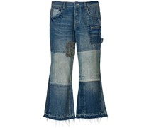 patchwork cropped flared jeans