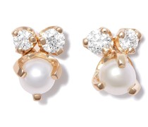 14kt Gelbgold-Perlenohrstecker mit Diamanten