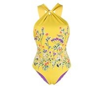Neckholder-Badeanzug mit Blumen-Print