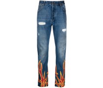 Straight-Leg-Jeans mit Flammen-Print