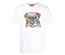 T-Shirt mit buntem Mops-Print