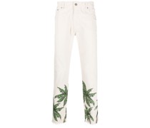 Gerade Jeans mit Palmen-Print