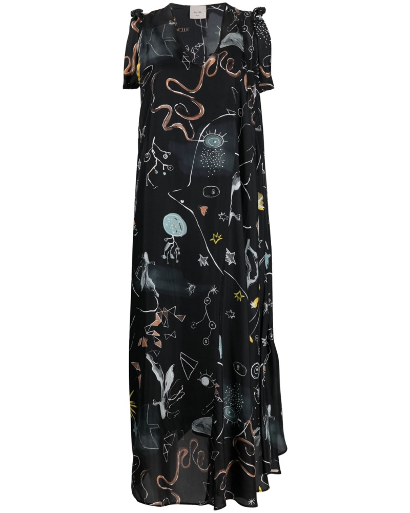 ALYSI Damen Midikleid mit grafischem Print