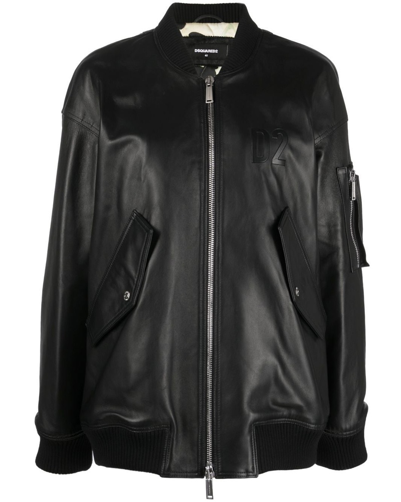 Dsquared2 Damen Lederjacke mit Logo-Prägung