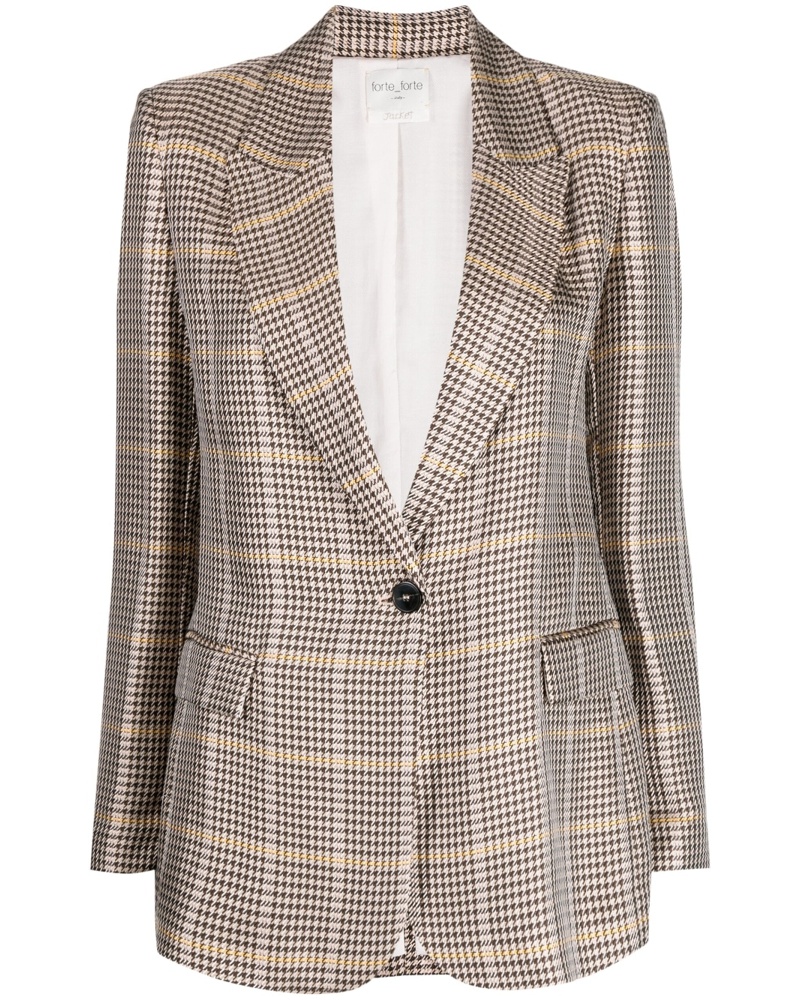 forte_forte Damen Einreihiger Blazer mit Hahnentrittmuster