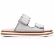 Flache Sandalen im Metallic-Look