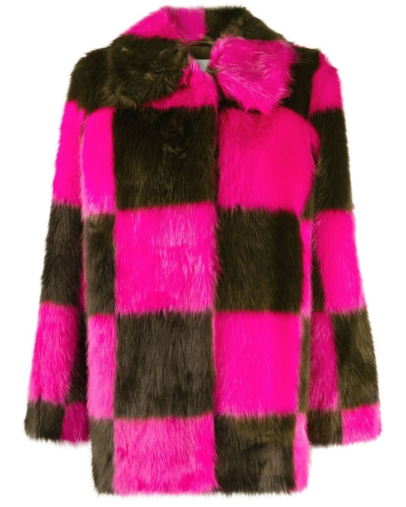 STAND Damen Karierter Mantel aus Faux Fur